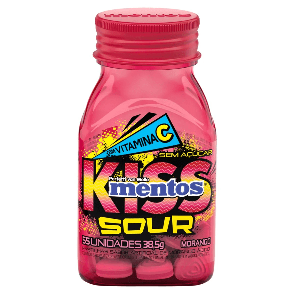 MENTOS KISS SOUR MORANGO 55P 38,5G
