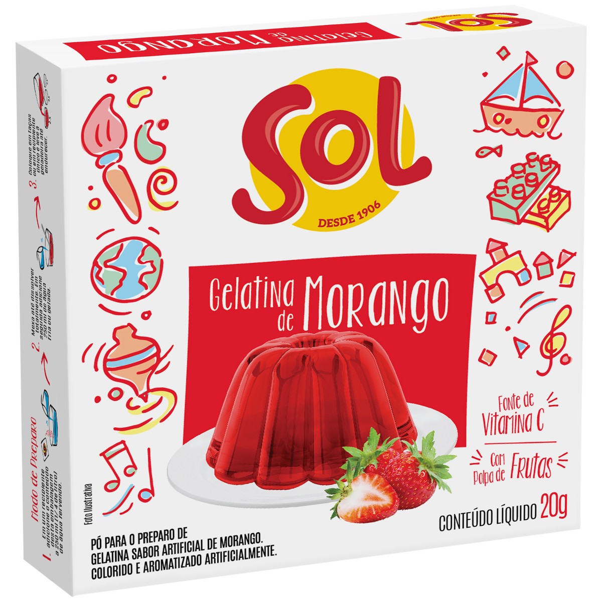 GELATINA SOL MORANGO CAIXA 20G
