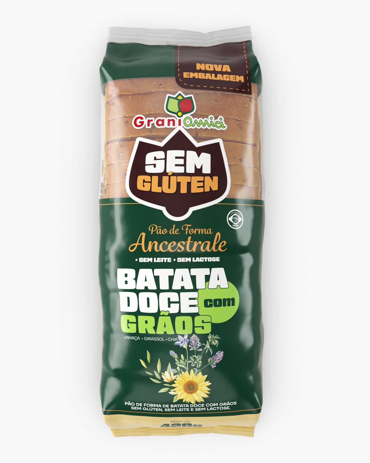 PAO DE FORMA GRANI AMICI ANCESTRALE BATATA DOCE COM GRAOS